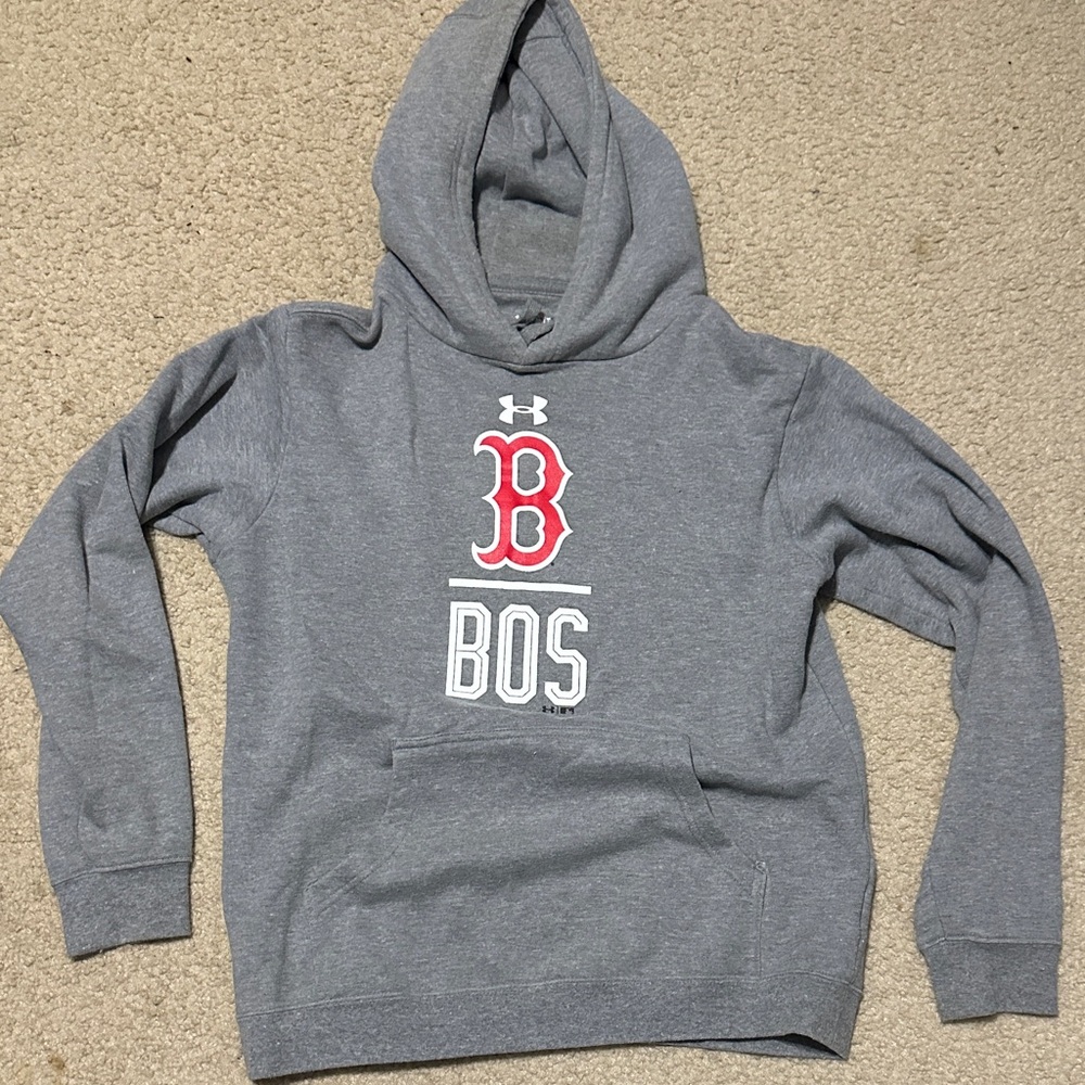 Under Armour Gray BOS Hoodie with Red Logo